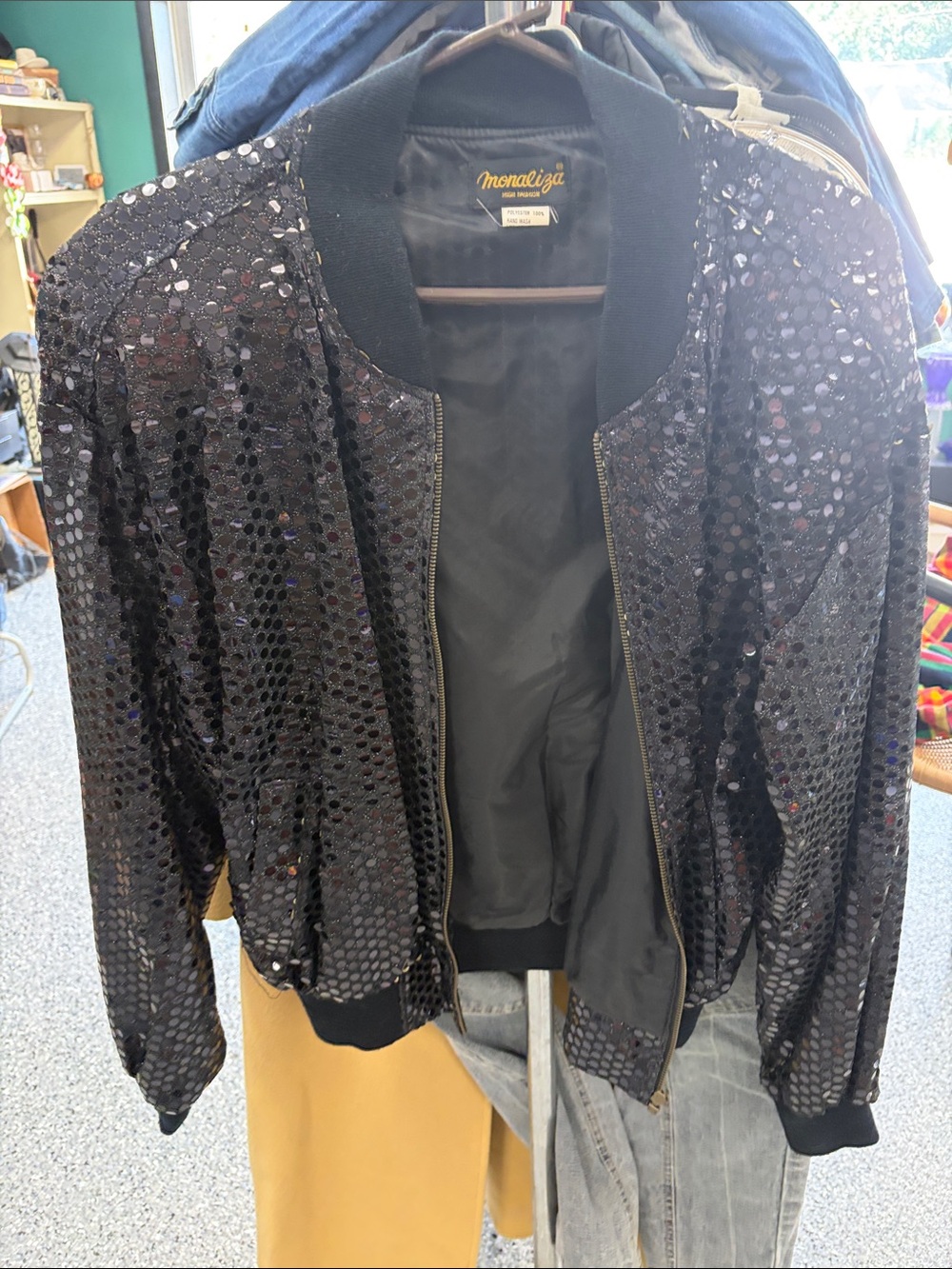 Black Sequin Bomber Jacket